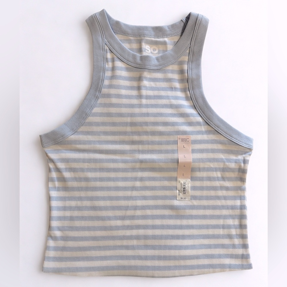 NEW SO Women’s Striped Blue and White Ribbed Tank Top